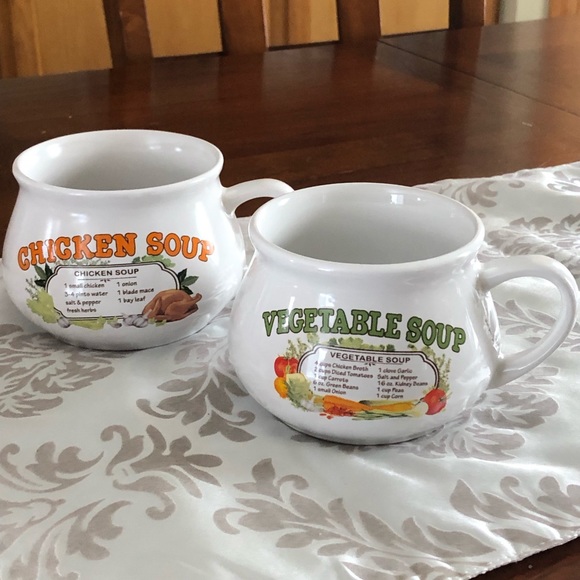 Kitchen Vintage Soup Bowlsmugs Set Of 2 With Recipes Handles No Chips